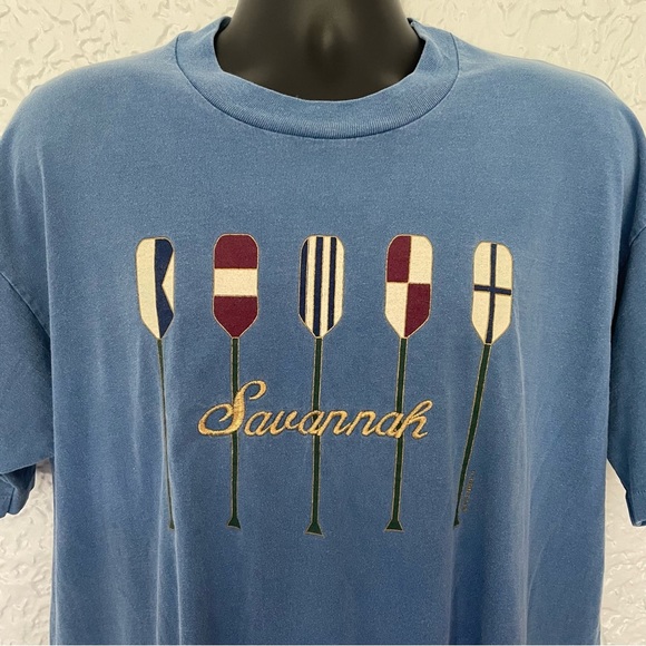 Vintage Single Stitch Anvil Tag Savannah Graphic Unisex T-Shirt Size XL Blue - Picture 3 of 6
